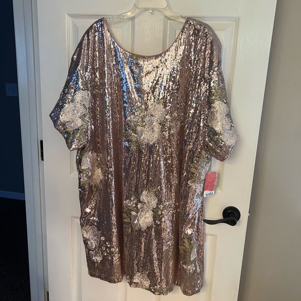 Arula sequin and embroidered shift dress